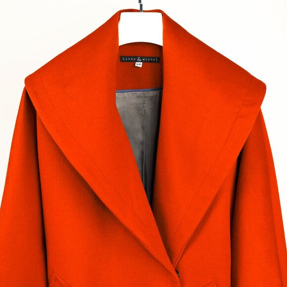 Tavan & Mitto Red Wool Shawl Collar Kimono-Sleeve Midi Coat - Picture 3 of 9